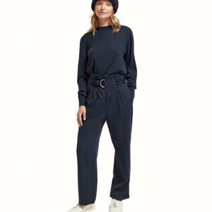 Scotch & Soda Black High Rise Straight Leg Paper Bag Pant, Streetwear, Edgy, L